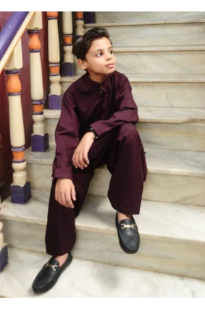 Mom4Little Pret Blended Cotton Burgundy shalwar kameez set