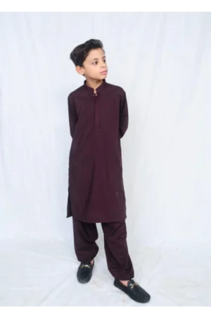 Mom4Little Pret Blended Cotton Burgundy shalwar kameez set