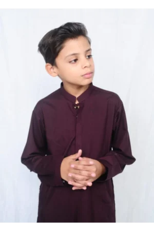 Mom4Little Pret Blended Cotton Burgundy shalwar kameez set