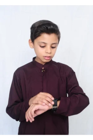Mom4Little Pret Blended Cotton Burgundy shalwar kameez set