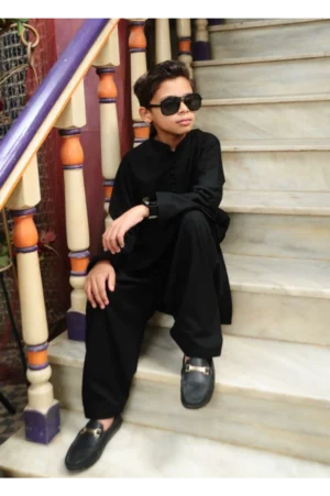 Mom4Little Pret Blended Cotton Black Kameez Shalwar set
