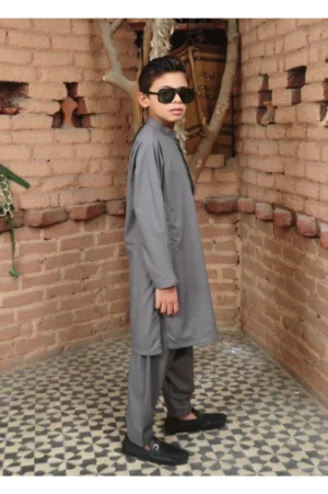 Mom4Little Pret Blended Cotton Grey Kameez Shalwar Set