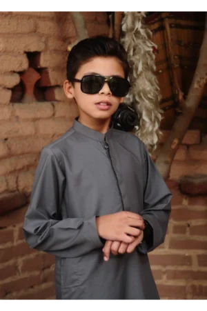 Mom4Little Pret Blended Cotton Grey Kameez Shalwar Set