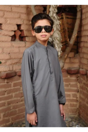 Mom4Little Pret Blended Cotton Grey Kameez Shalwar Set