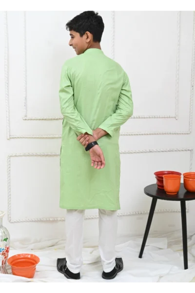 Mom4Little Pret Cotton Light Green Kurta and White Pajama - Image 2