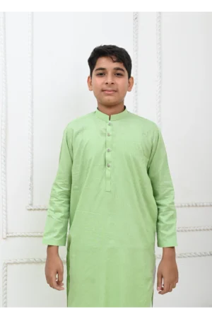 Mom4Little Pret Cotton Light Green Kurta and White Pajama
