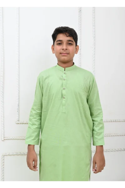 Mom4Little Pret Cotton Light Green Kurta and White Pajama - Image 4