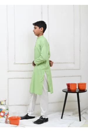Mom4Little Pret Cotton Light Green Kurta and White Pajama