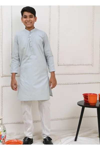 Mom4Little Pret Cotton Light Blue and white Kurta Pajama