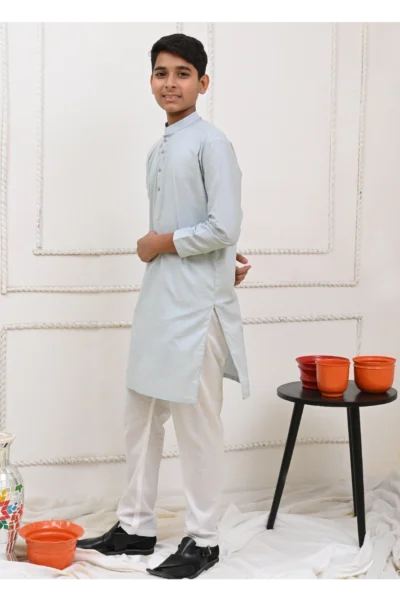 Mom4Little Pret Cotton Light Blue and white Kurta Pajama - Image 4