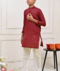 Mom4Little Pret Cotton Maroon and White Kurta Pajama