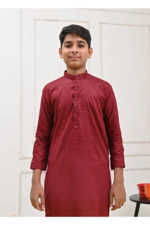 Mom4Little Pret Cotton Maroon and White Kurta Pajama