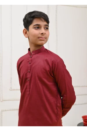 Mom4Little Pret Cotton Maroon and White Kurta Pajama