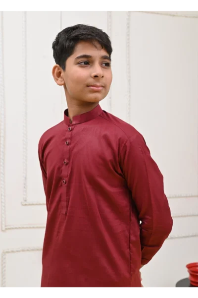 Mom4Little Pret Cotton Maroon and White Kurta Pajama - Image 4
