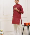 Mom4Little Pret Cotton Maroon and White Kurta Pajama - Image 3