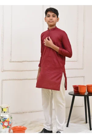 Mom4Little Pret Cotton Maroon and White Kurta Pajama