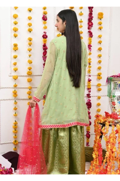 Mom4Little Pret Chiffon Mint Green Anghrakha Frock - Image 4