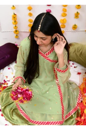 Mom4Little Pret Chiffon Mint Green Anghrakha Frock