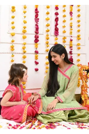 Mom4Little Pret Chiffon Mint Green Anghrakha Frock