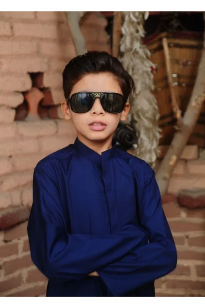 Mom4Little Pret Blended Cotton Navy Blue Kameez Shalwar set - Image 4