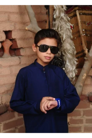 Mom4Little Pret Blended Cotton Navy Blue Kameez Shalwar set