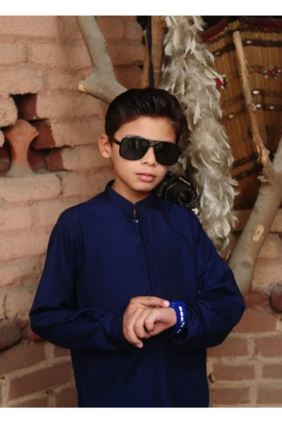 Mom4Little Pret Blended Cotton Navy Blue Kameez Shalwar set - Image 3