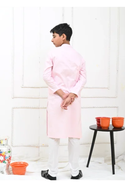 Mom4Little Pret Cotton Pastel Pink Kurta and White Pajama - Image 2