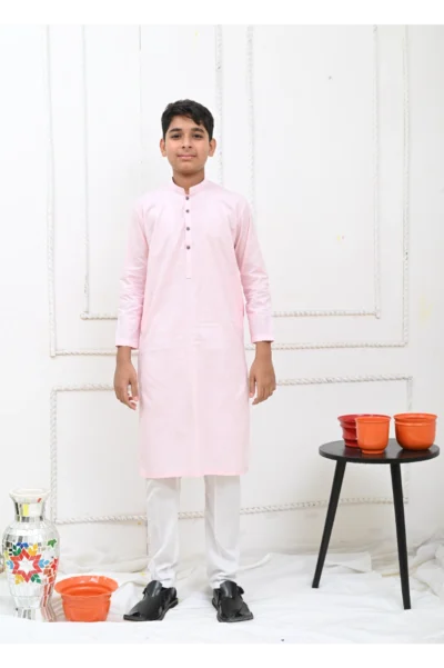 Mom4Little Pret Cotton Pastel Pink Kurta and White Pajama