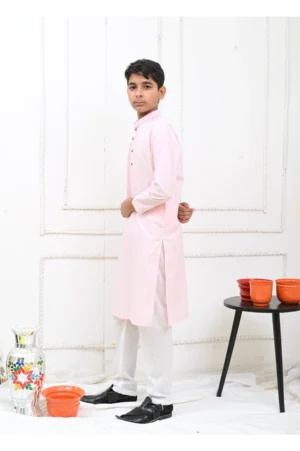 Mom4Little Pret Cotton Pastel Pink Kurta and White Pajama