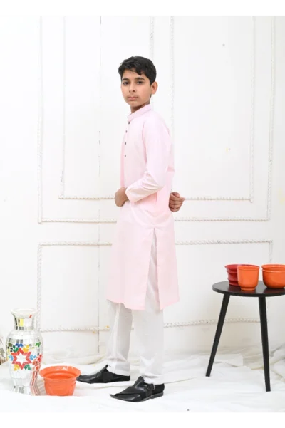 Mom4Little Pret Cotton Pastel Pink Kurta and White Pajama - Image 3