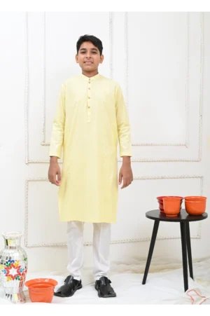 Mom4Little - Powder Yellow and White Kurta Pajama
