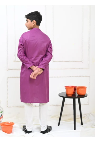 Mom4Little Pret Cotton Purple and White Kurta Pajama - Image 2
