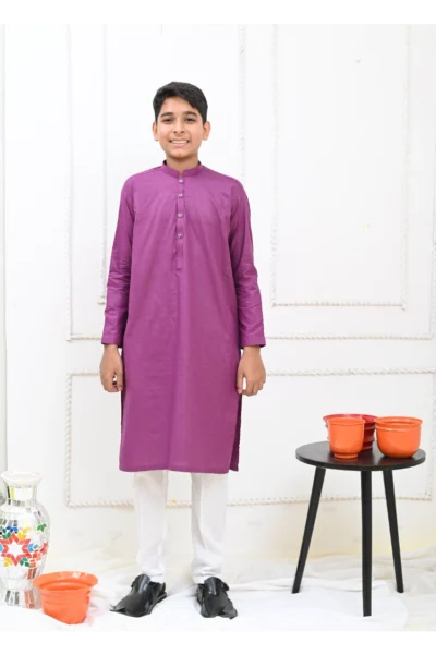 Mom4Little Pret Cotton Purple and White Kurta Pajama