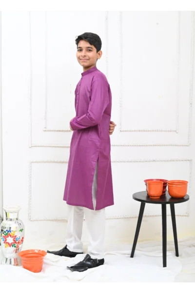 Mom4Little Pret Cotton Purple and White Kurta Pajama - Image 4