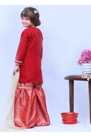 Mom4Little Red Raw Silk Gharara Set