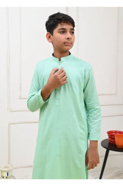 Mom4Little Pret Cotton Sea Green and white kurta pajama - Image 2