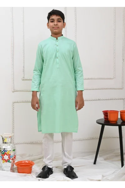 Mom4Little Pret Cotton Sea Green and white kurta pajama