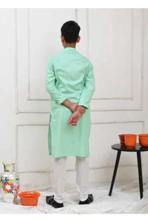 Mom4Little Pret Cotton Sea Green and white kurta pajama