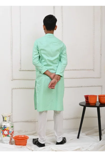 Mom4Little Pret Cotton Sea Green and white kurta pajama - Image 4