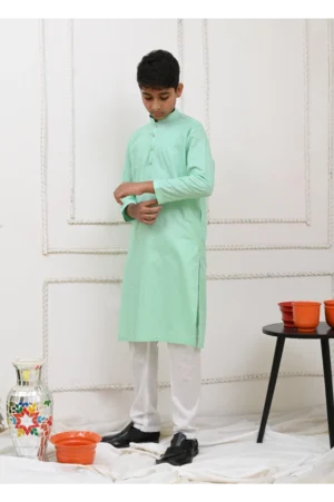 Mom4Little Pret Cotton Sea Green and white kurta pajama