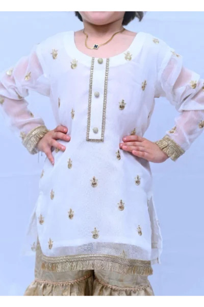 Mom4Little  White Chiffon Gharara Set - Image 4