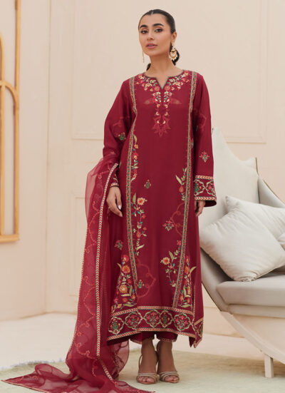 Marsala Silk Shirt and Dupatta - Image 4