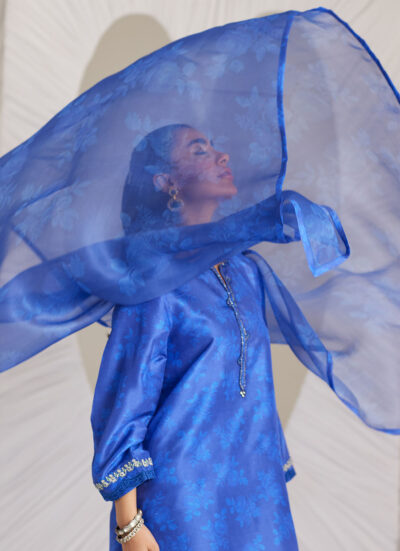 Electra Cobalt Shirt and Dupatta - Image 3