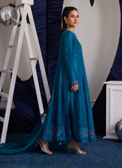 Shiro Teal Paneled Shirt And Dupatta - Image 5