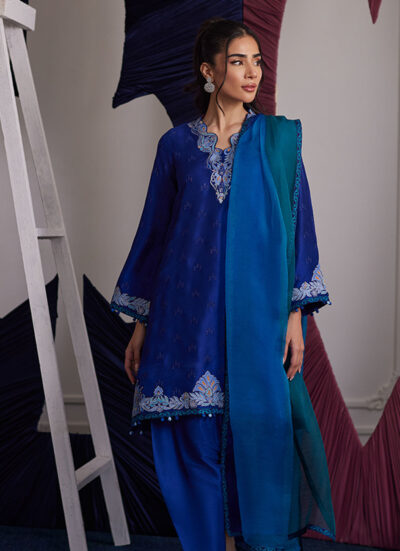 Aliza Azure Shirt And Dupatta - Image 4