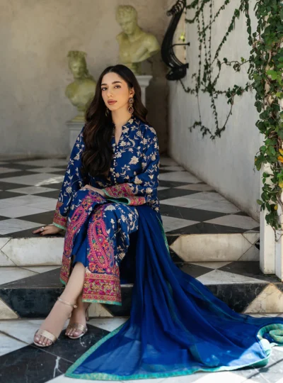 Blue Illusion Kashmiri Embroidery - Image 7