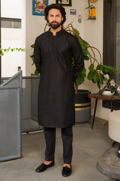 Black Designer Kurta Pajama 3 - Image 3