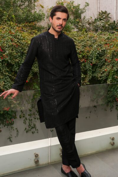Black Designer Kurta Pajama 2 - Image 3