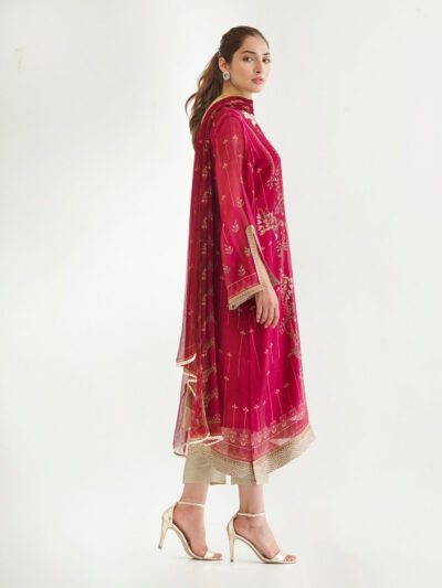 Printed Cotton Net Shirt And trousers with Dupatta 5 - Image 4
