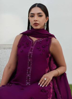 Amiah Aubergine Silk Embroidered Shirt and Dupatta - Rtd